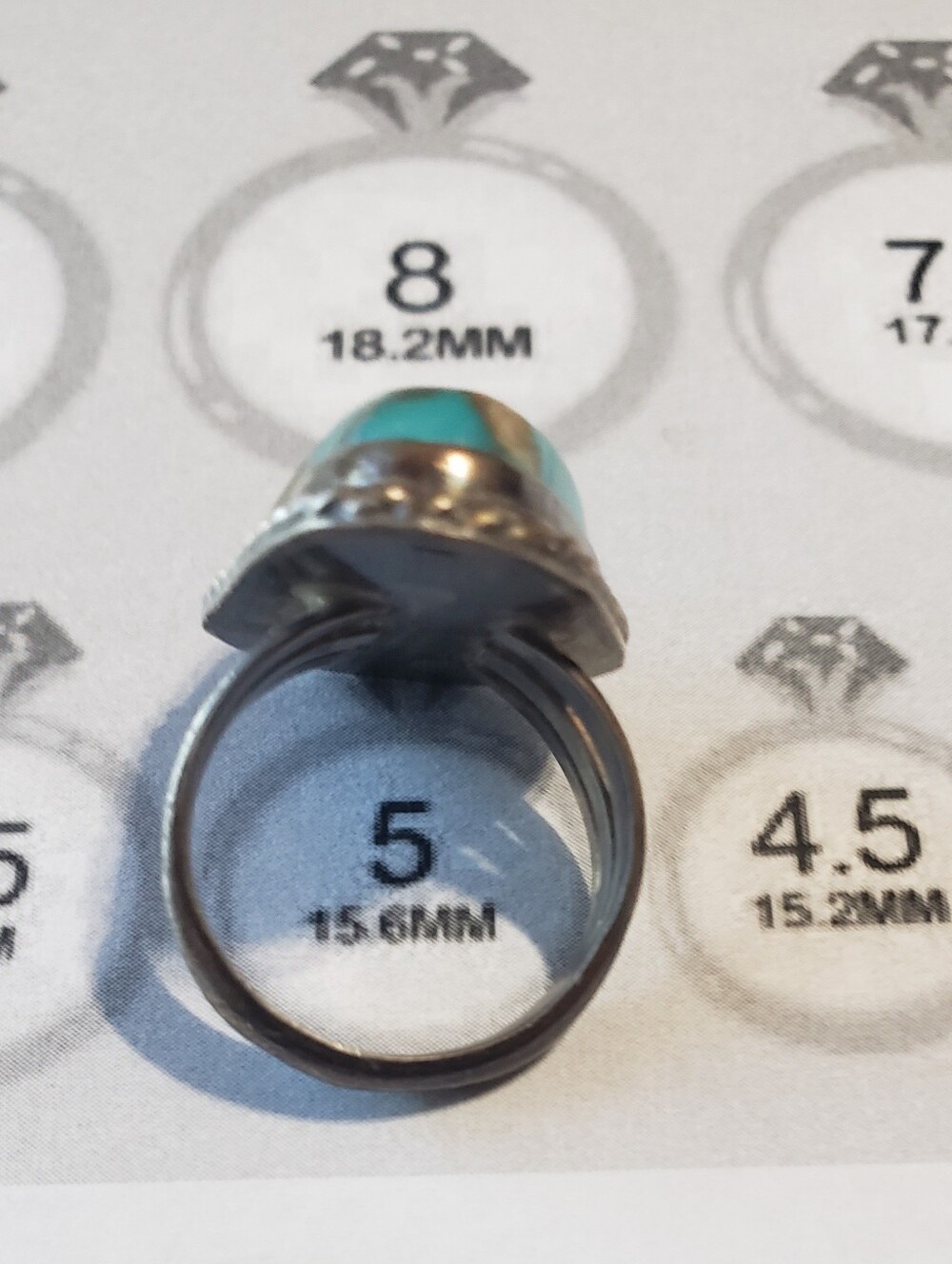 Turquoise Teardrop Sterling-Style Ring - Blue Green Stone - Picture 7 of 7